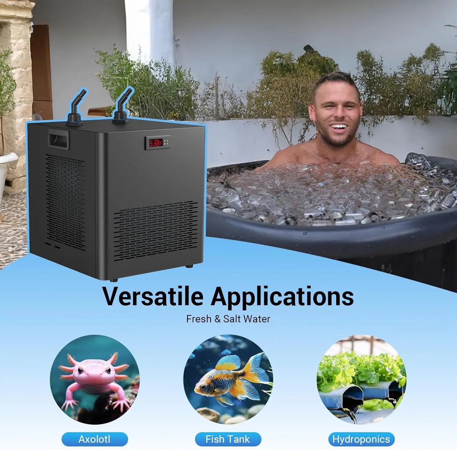 Aquarium Chiller 132gal 500L, 1/2 HP Active Aqua Chiller for Axolotl,Hydroponic System,Sea/Fresh Water,Fish Tank,Water Chiller