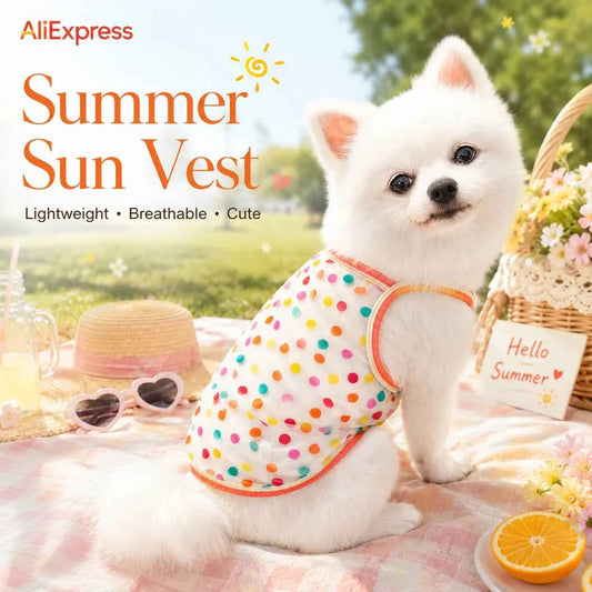 Size S Summer Pet Mesh Tank Top Colorful Polka Dot Lightweight Breathable Sun Protection Puppy Kitten Sleeveless Vest For Small Dogs Cats 3.3-5.5lb Teddy Bichon French Bulldog Corgi