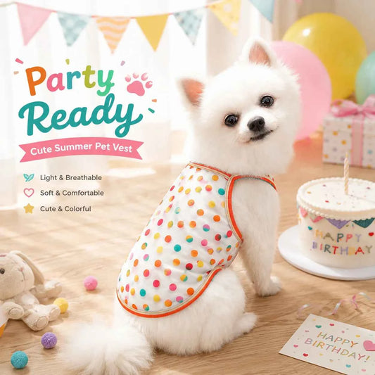 Size S Summer Pet Mesh Tank Top Colorful Polka Dot Lightweight Breathable Sun Protection Puppy Kitten Sleeveless Vest For Small Dogs Cats 3.3-5.5lb Teddy Bichon French Bulldog Corgi