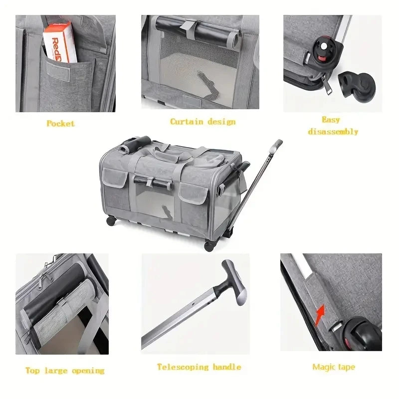 Extra Large Portable Pet Trolley Case, Detachable Dog Trolley Case, Large Foldable Pet Bag Cat Travel Carrier Bag - Play Paws Toys