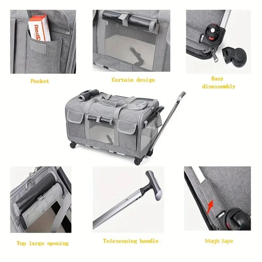 Extra Large Portable Pet Trolley Case, Detachable Dog Trolley Case, Large Foldable Pet Bag Cat Travel Carrier Bag - Play Paws Toys