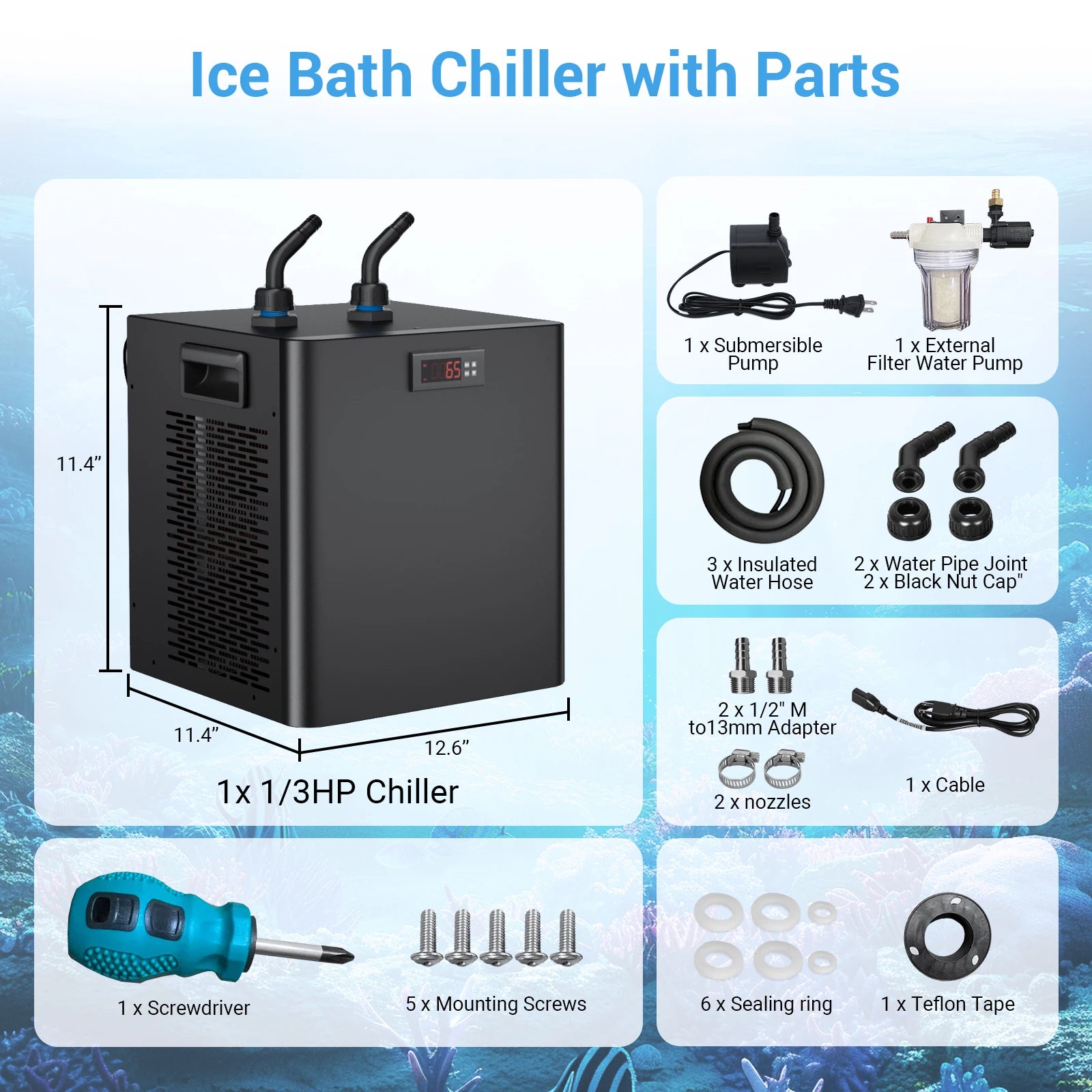 Ice Bath Water Chiller for Cold Plunge Tubs, 1/3 HP Cold Plunge Chiller Built-in Filter & Pump for Ice Bath Cold Therapy Recover