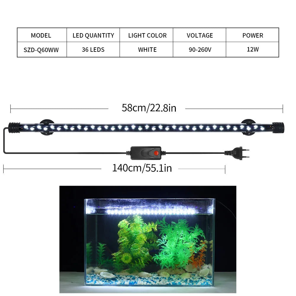 90-260V Aquarium Light LED Waterproof Fish Tank Clip Light Underwater Decor Lighting Submersible Lamp Plant Grow Lamp 18-58 CM
