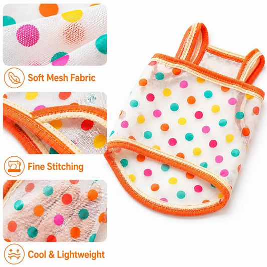 Size S Summer Pet Mesh Tank Top Colorful Polka Dot Lightweight Breathable Sun Protection Puppy Kitten Sleeveless Vest For Small Dogs Cats 3.3-5.5lb Teddy Bichon French Bulldog Corgi