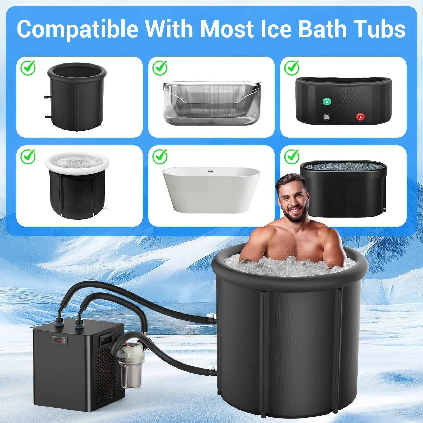 Ice Bath Water Chiller for Cold Plunge Tubs, 1/3 HP Cold Plunge Chiller Built-in Filter & Pump for Ice Bath Cold Therapy Recover