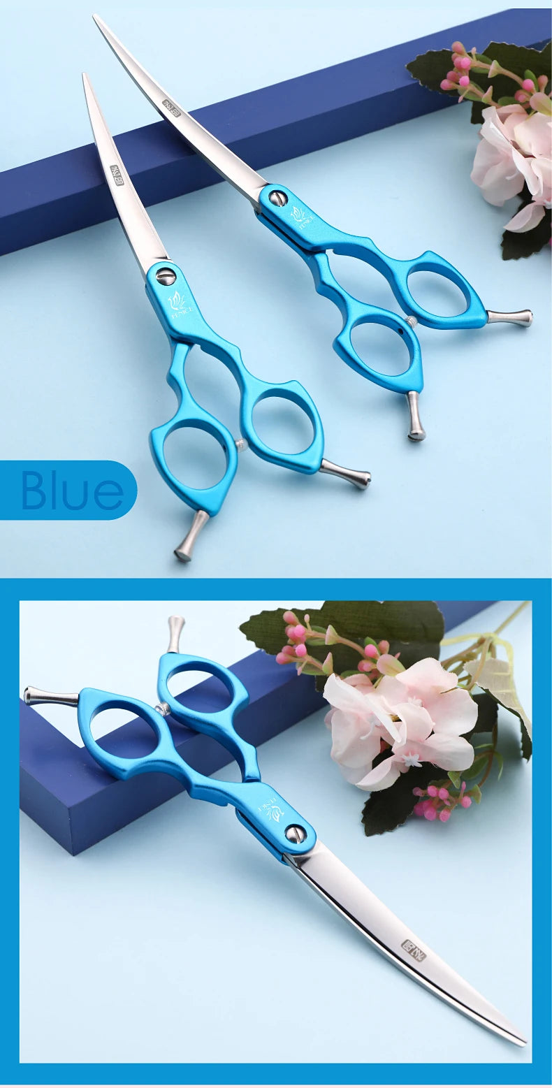 Fenice Professional JP440C&VG10 Colorful 6.0 6.5 Inch Curved Grooming Scissors Pet Scissor for Dogs Cats