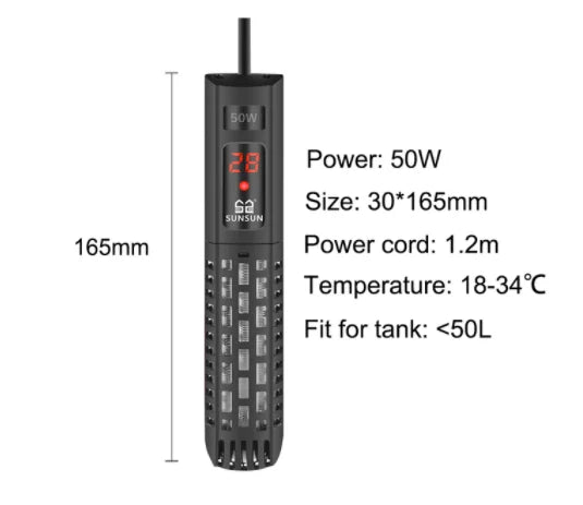 SUNSUN Aquarium Submersible Heater Fish Tank LCD Display Digital Adjustable Water Heating Rod Constant Temperature Control Warm