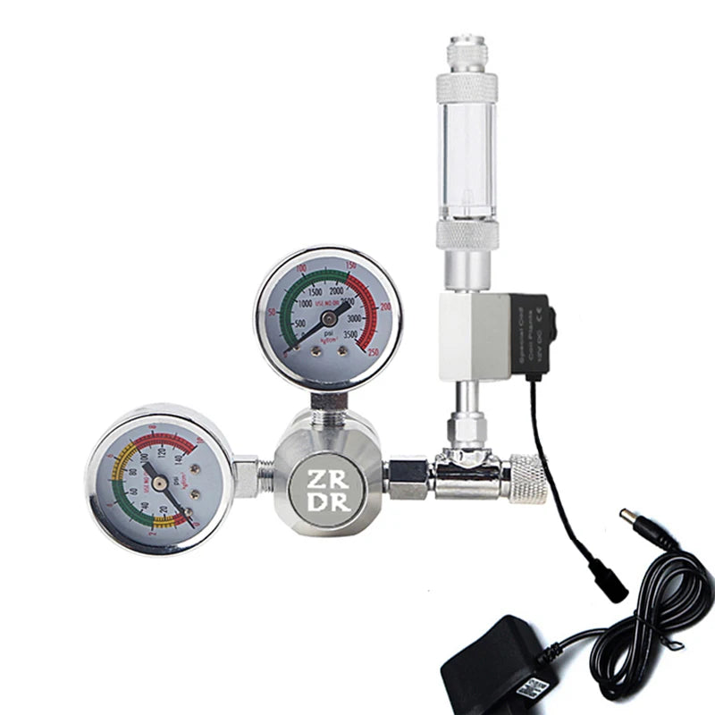 ZRDR DIY Aquarium CO2 Regulator Non-return Bubble Counter Independent Solenoid Valve Kit Fish Tank CO2 Pressure Reducing Valve