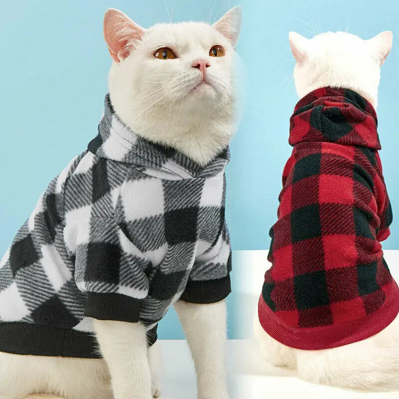 Plaid Winter Warm Pet Dog Cat Clothes Hoodies Sweater Clothing Puppy Coat Jacket Cute Puppy Outfit Pet Jacket Coat Clothing - Play Paws Toys