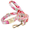 Personalized Dog Collar And Leash Set Nylon Dog Collars Floral Printed Pet Walking Leash Customized ID Tag For Medium Large Dogs