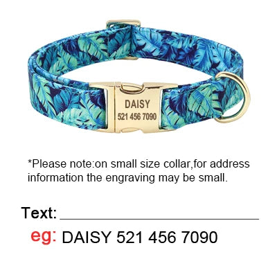 Personalized Dog Collar And Leash Set Nylon Dog Collars Floral Printed Pet Walking Leash Customized ID Tag For Medium Large Dogs