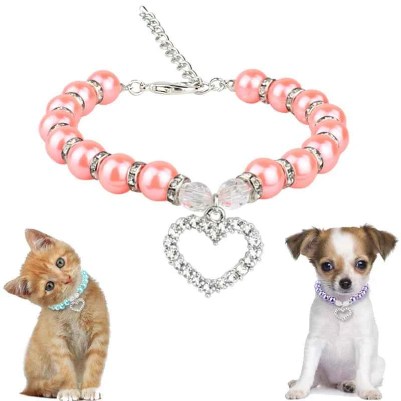 Rhinestone Pet Collar Puppy Dog Cat Imitation Pearl Necklace Pet Accessories Lovely Fashion Pets Dogs Cats Collar