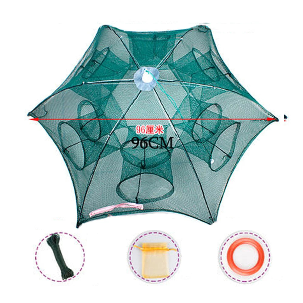 High Strength 4-28 Holes Automatic Hand Fishing Net Shrimp Cage Fish Trap Cast Nets Cast Fold Crab Fishing Network Outdoor Net