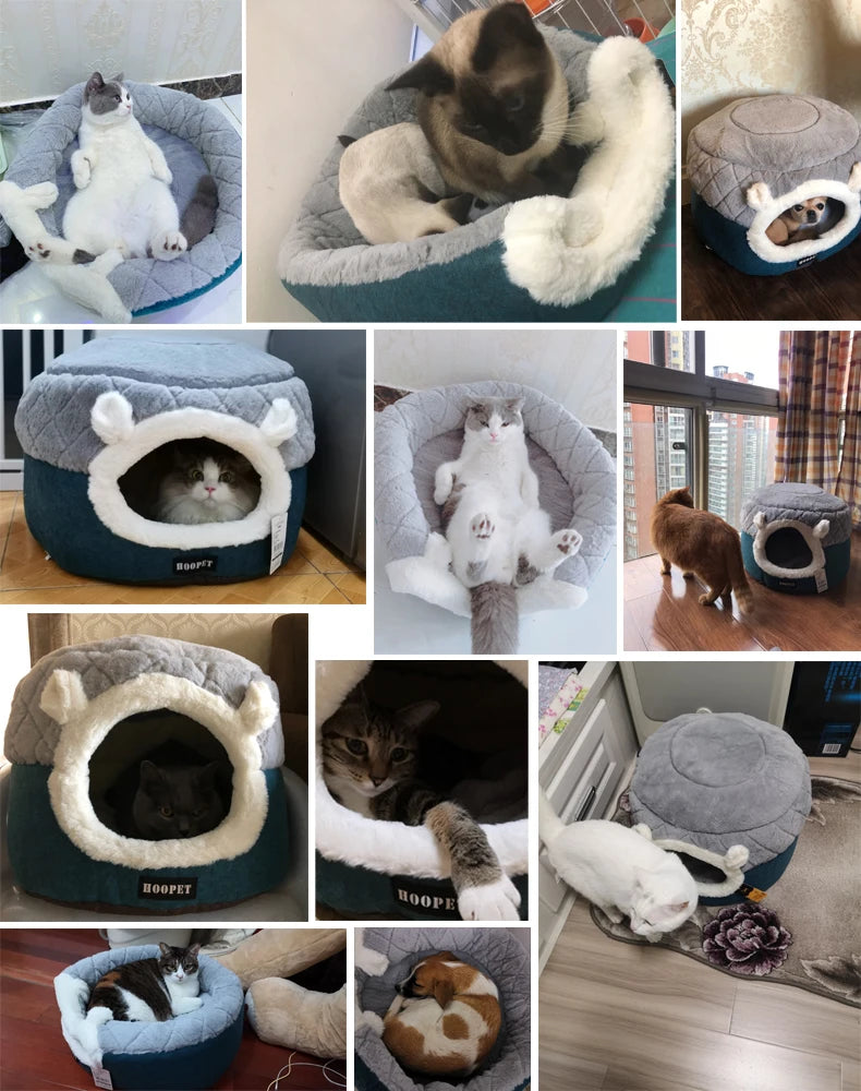 HOOPET Cat Bed House Soft Plush Kennel Puppy Cushion Small Dogs Cats Nest Winter Warm Sleeping Pet Dog Bed Pet Mat Supplies - Play Paws Toys