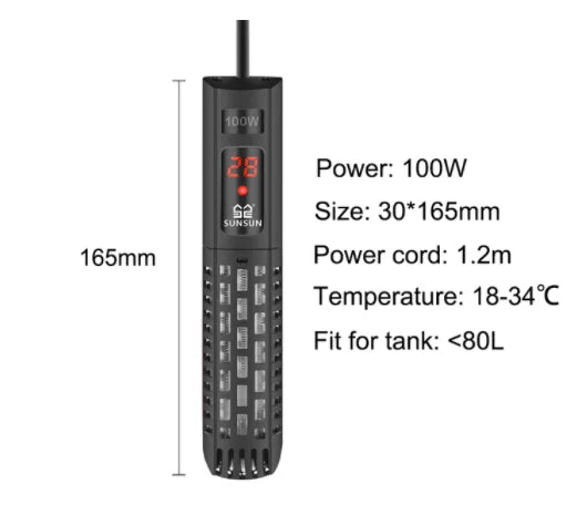 SUNSUN Aquarium Submersible Heater Fish Tank LCD Display Digital Adjustable Water Heating Rod Constant Temperature Control Warm
