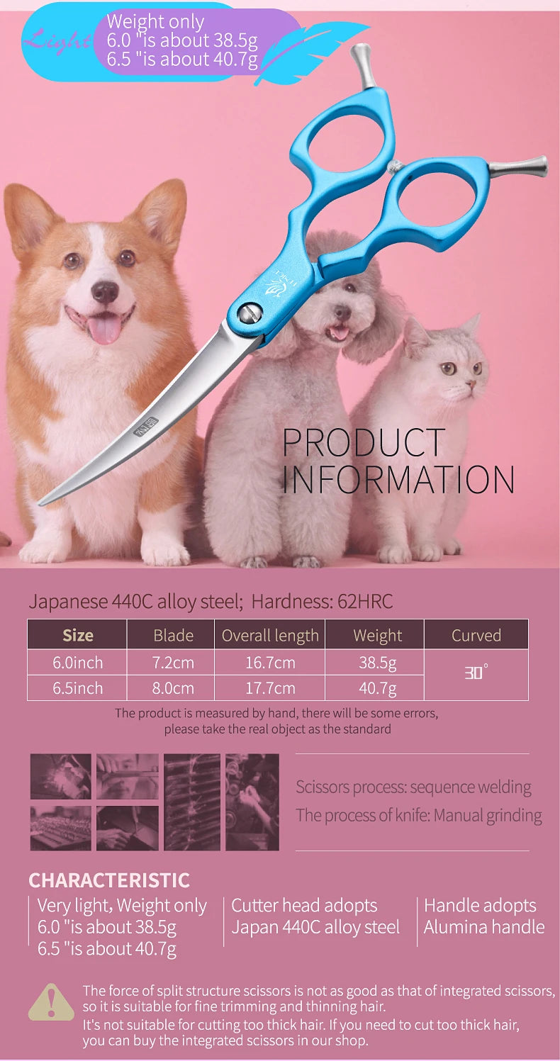 Fenice Professional JP440C&VG10 Colorful 6.0 6.5 Inch Curved Grooming Scissors Pet Scissor for Dogs Cats