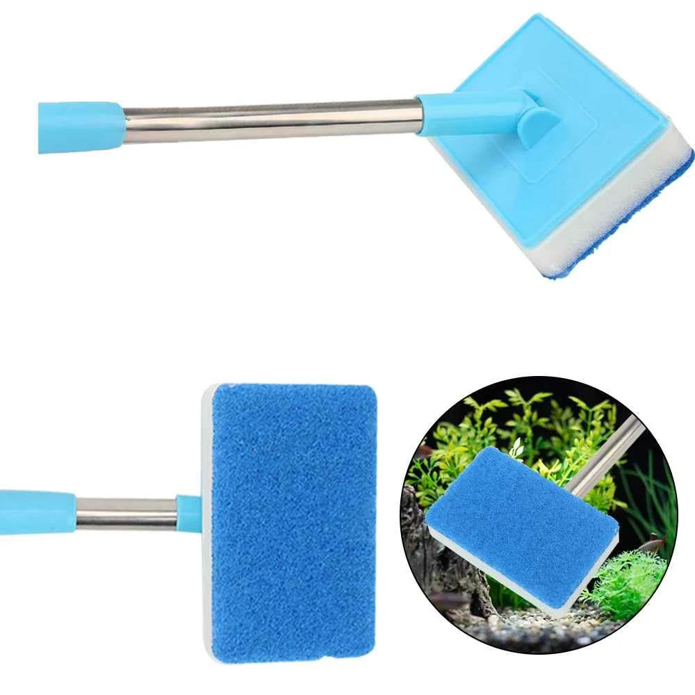 Super Long Handle Aquarium Fish Tank Glass Window Algae Double-Sided Sponge Cleaning Brush 180° adjustable Cleaner Scrubber