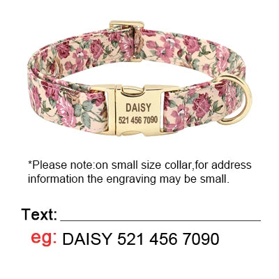 Personalized Dog Collar And Leash Set Nylon Dog Collars Floral Printed Pet Walking Leash Customized ID Tag For Medium Large Dogs