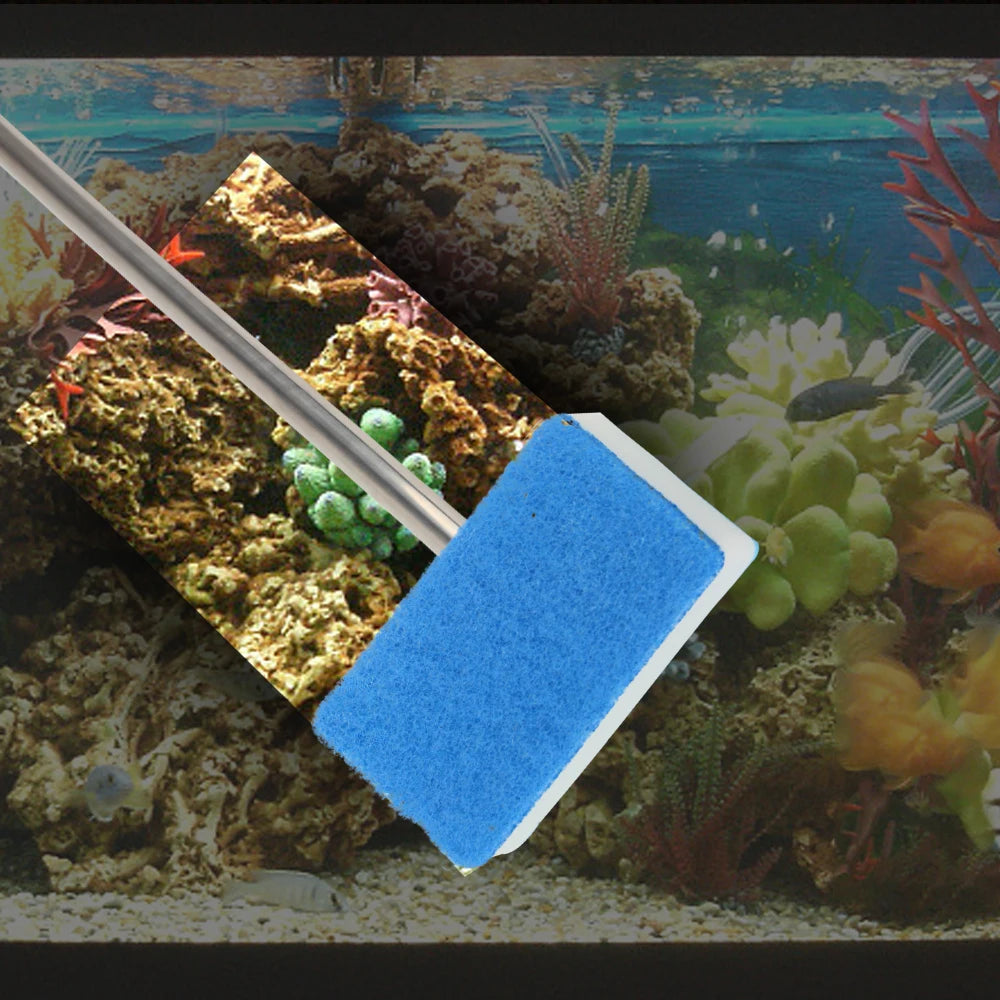 Super Long Handle Aquarium Fish Tank Glass Window Algae Double-Sided Sponge Cleaning Brush 180° adjustable Cleaner Scrubber