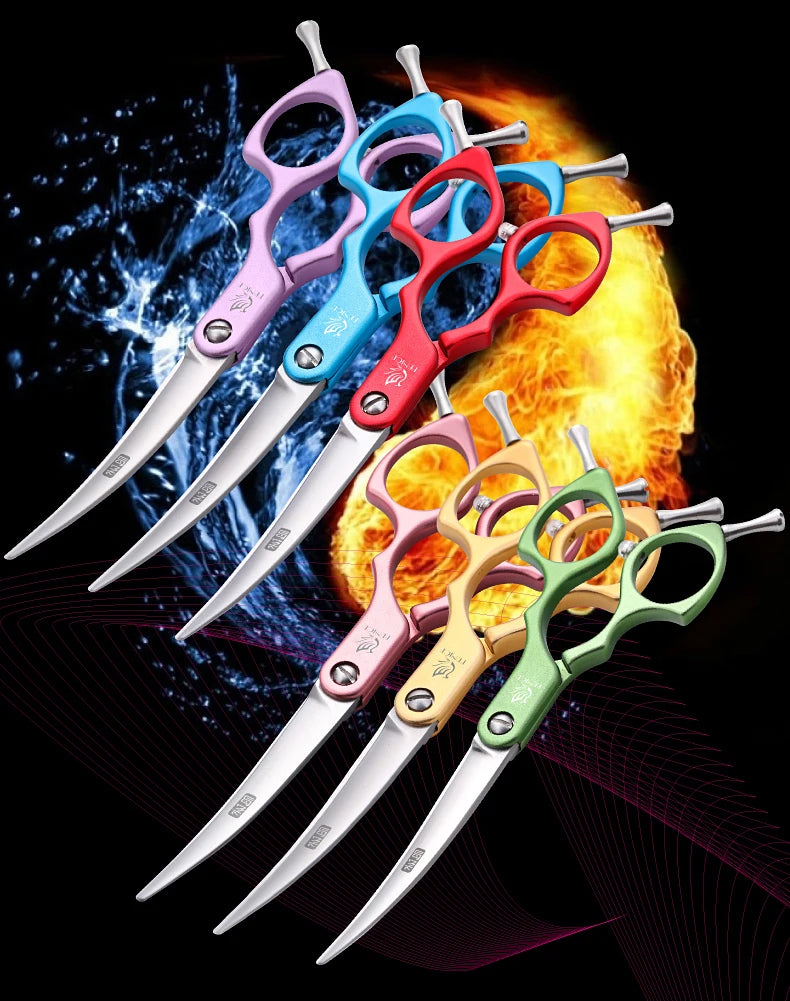 Fenice Professional JP440C&VG10 Colorful 6.0 6.5 Inch Curved Grooming Scissors Pet Scissor for Dogs Cats
