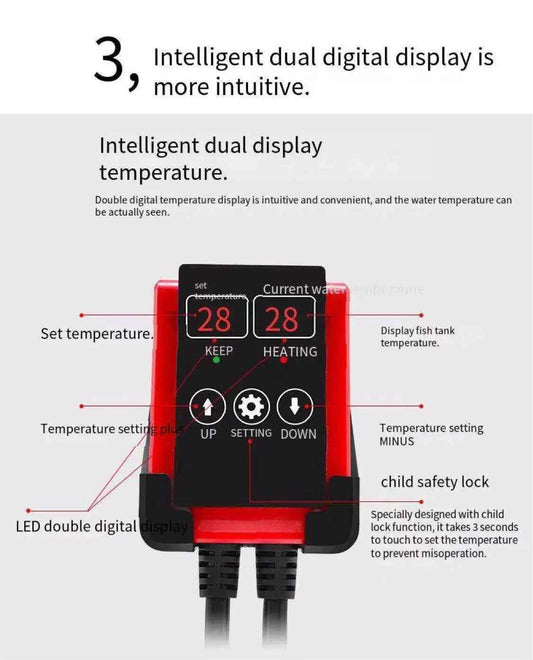 50-1200W New Aquarium Submersible Heater Fish Tank LCD Display Adjustable Water Heating Rod Constant Auto Temperature 220-240V