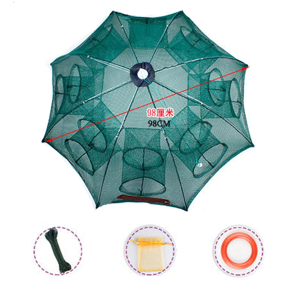 High Strength 4-28 Holes Automatic Hand Fishing Net Shrimp Cage Fish Trap Cast Nets Cast Fold Crab Fishing Network Outdoor Net