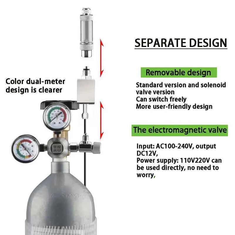 ZRDR DIY Aquarium CO2 Regulator Non-return Bubble Counter Independent Solenoid Valve Kit Fish Tank CO2 Pressure Reducing Valve