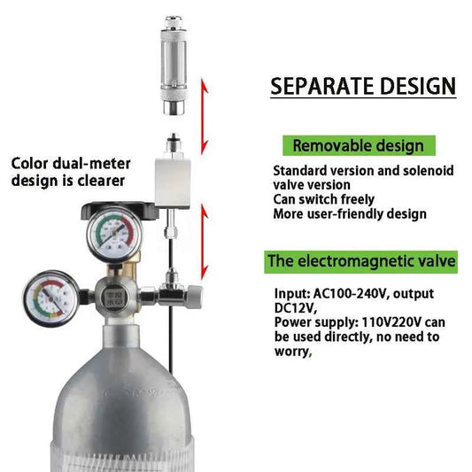 ZRDR DIY Aquarium CO2 Regulator Non-return Bubble Counter Independent Solenoid Valve Kit Fish Tank CO2 Pressure Reducing Valve