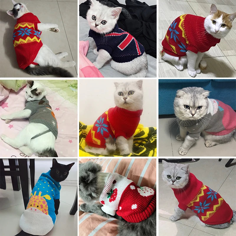 Christmas Cat Sweater Winter Warm Pet Costume for Cats Kedi katten Sphynx Clothing Mascotas Clothes for Dog Animals ropa de gato - Play Paws Toys