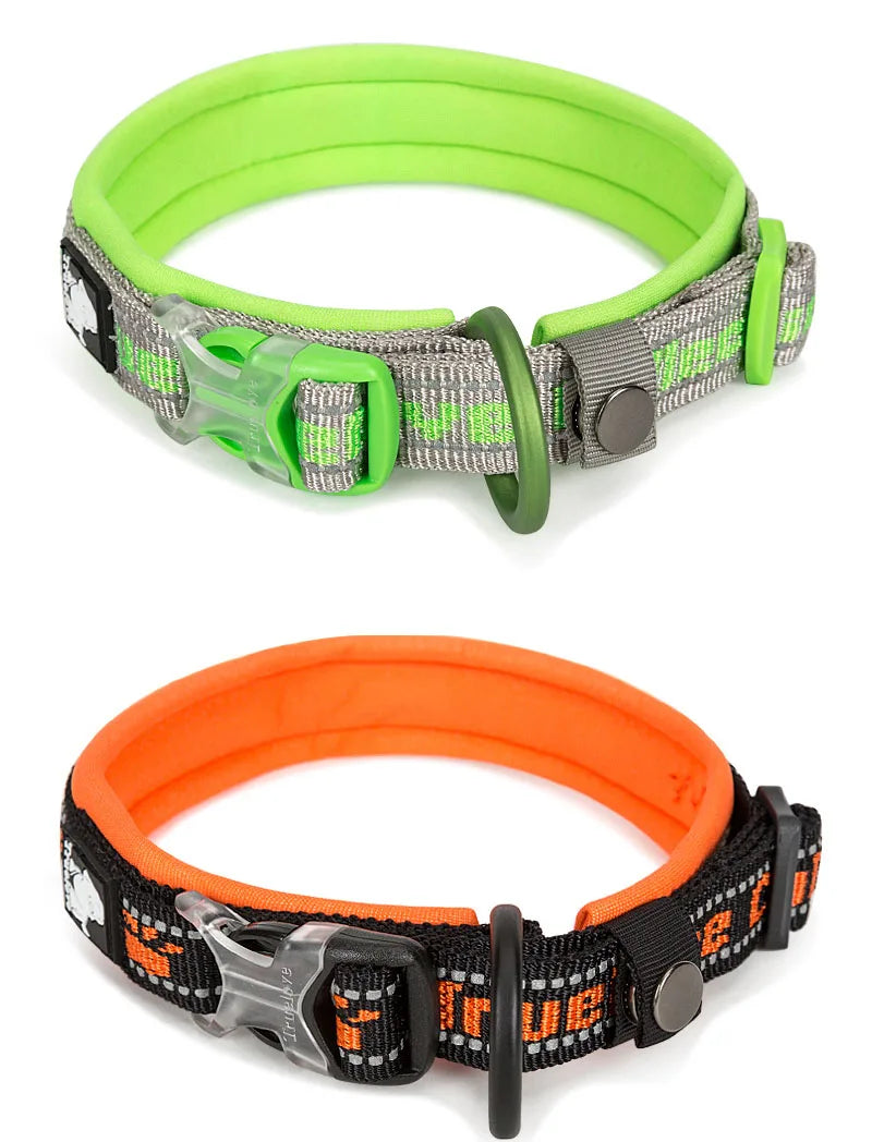 Truelove Embroider Neoprene Pet Dog Collar Nylon Adjustable Dog Collars For Big Small Dogs Running Reflective Chihuahua Bitpulls