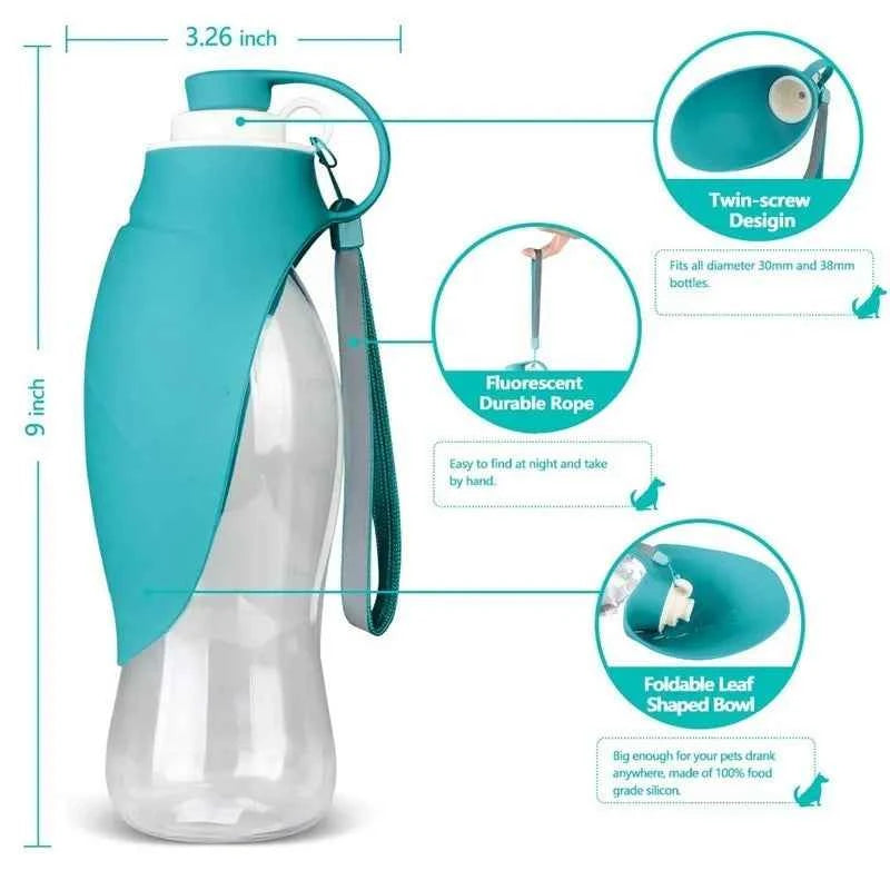 580ml Sport Portable Pet Dog Water Bottle Silicone Travel Dog Bowl For Puppy Cat Drinking Outdoor Pet Water Dispenser