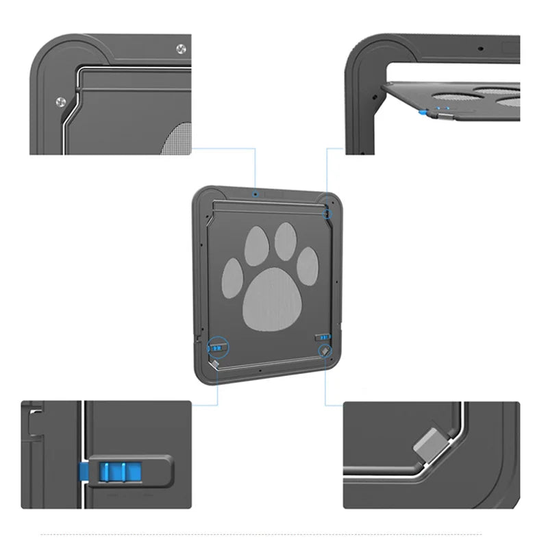 4-Way Lockable Plastic Pet Big Dog Cat Door for Screen Window Safety Flap Gates Pet Tunnel Dog Fence Free Access Door for Home - Play Paws Toys