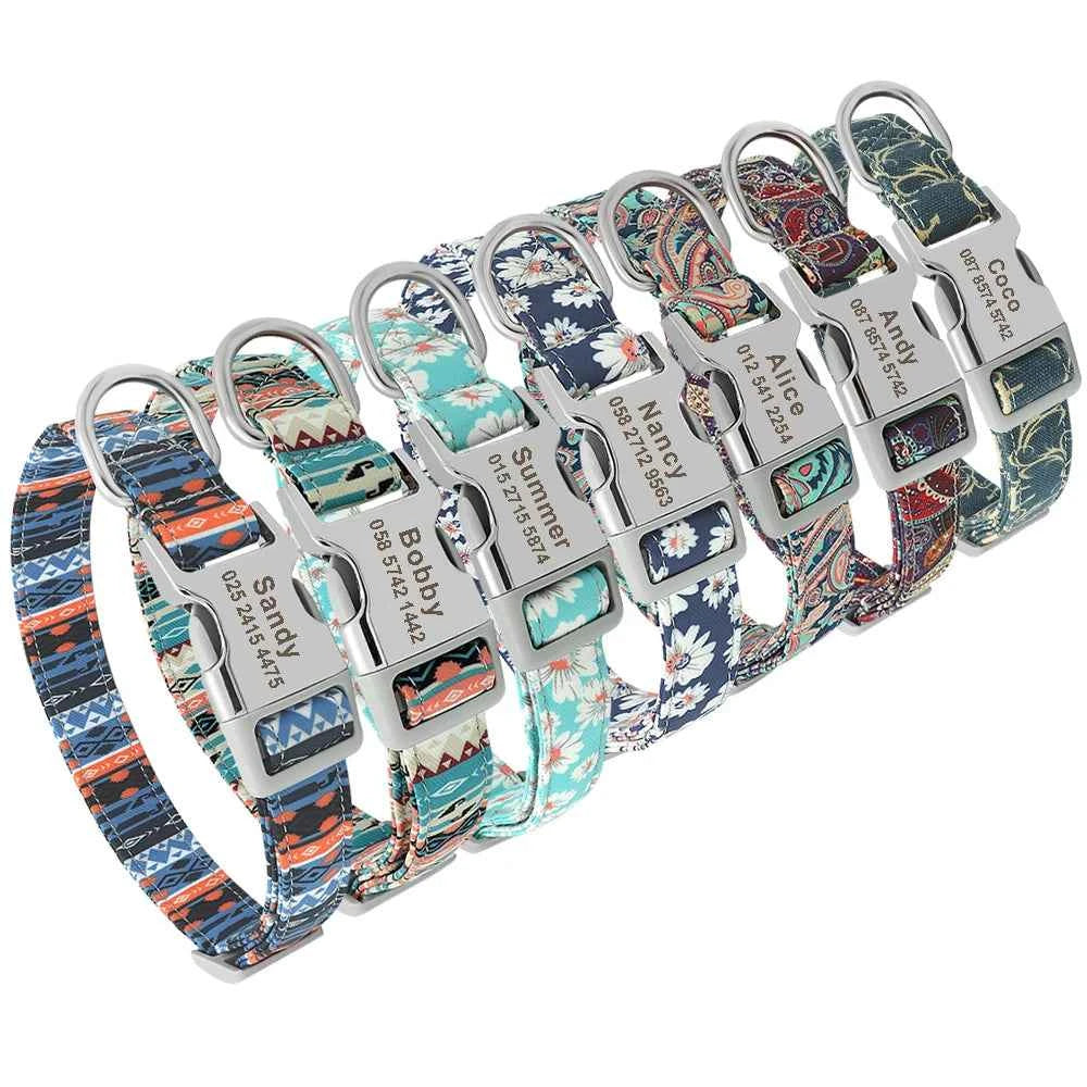 Personalized Dog Accessories Collar Nylon Printed Pet Puppy Collar Dog ID Collars Free Engraved ID for Small Medium Large Dogs
