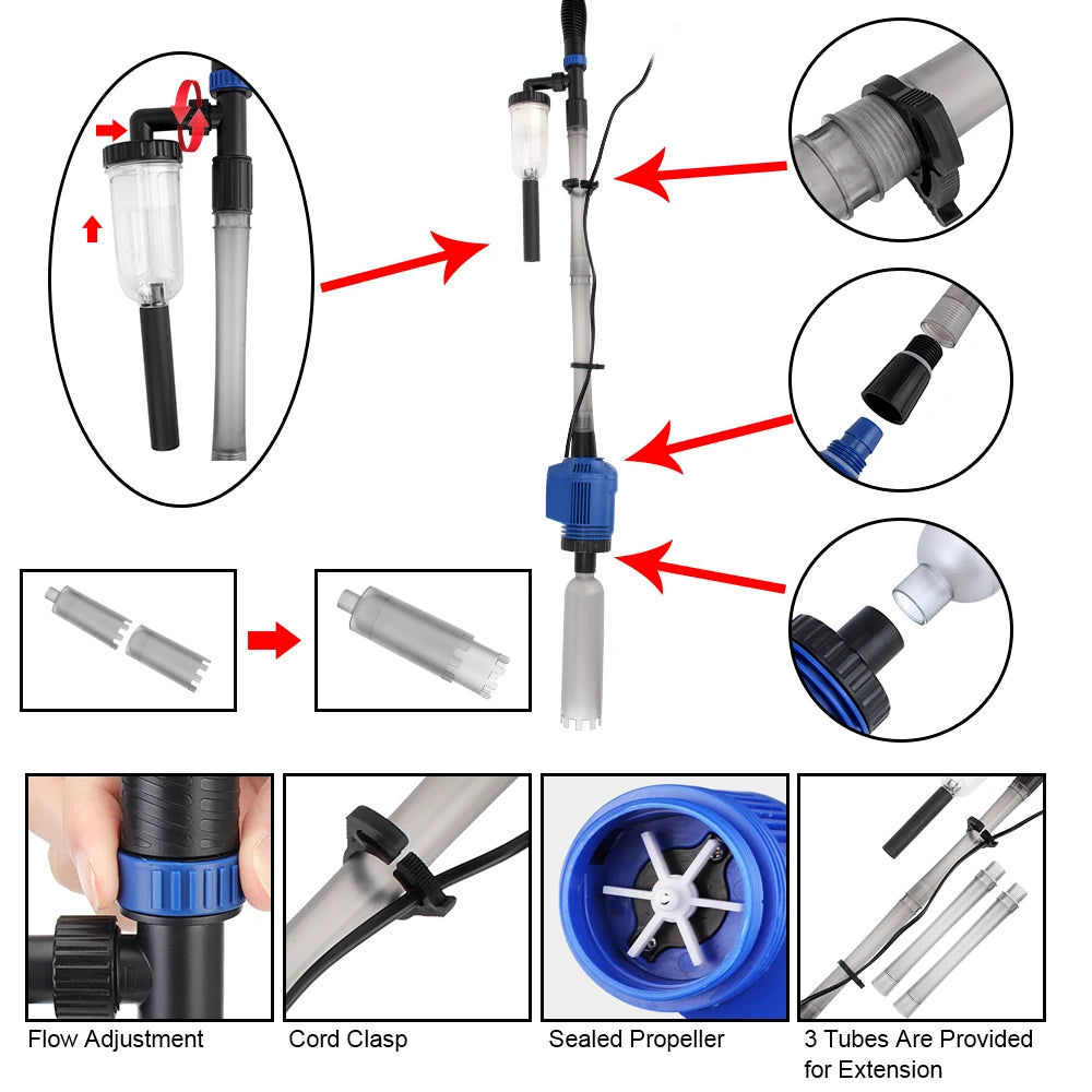 Electric Siphon Filter Fish Tank Sand Washer US Plug Aquarium Siphon Operated Cleaner Vacuum Gravel Water Changer