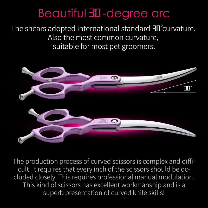 Fenice Professional JP440C&VG10 Colorful 6.0 6.5 Inch Curved Grooming Scissors Pet Scissor for Dogs Cats