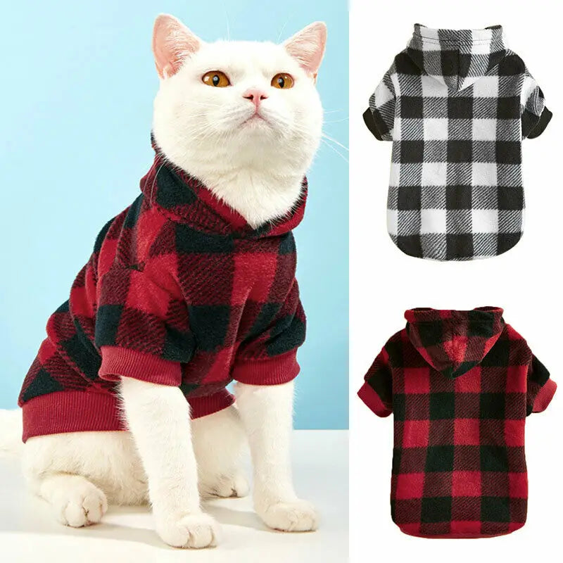 Plaid Winter Warm Pet Dog Cat Clothes Hoodies Sweater Clothing Puppy Coat Jacket Cute Puppy Outfit Pet Jacket Coat Clothing - Play Paws Toys