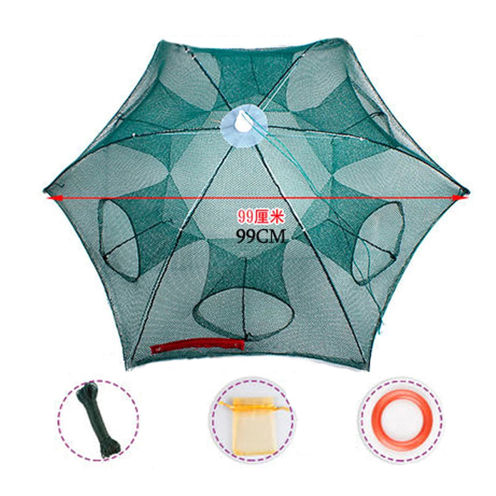 High Strength 4-28 Holes Automatic Hand Fishing Net Shrimp Cage Fish Trap Cast Nets Cast Fold Crab Fishing Network Outdoor Net