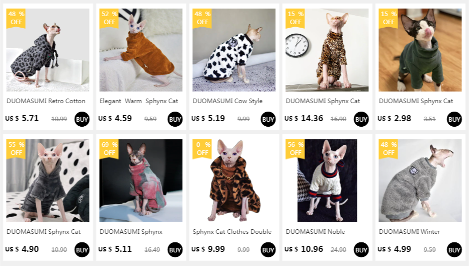 DUOMASUMI Cat Hoodie for Hairless Breeds - Fashion Spring/Fall Pullover for Sphynx, Devon Rex, Cornish Rex& Abyssinian Cats - Play Paws Toys