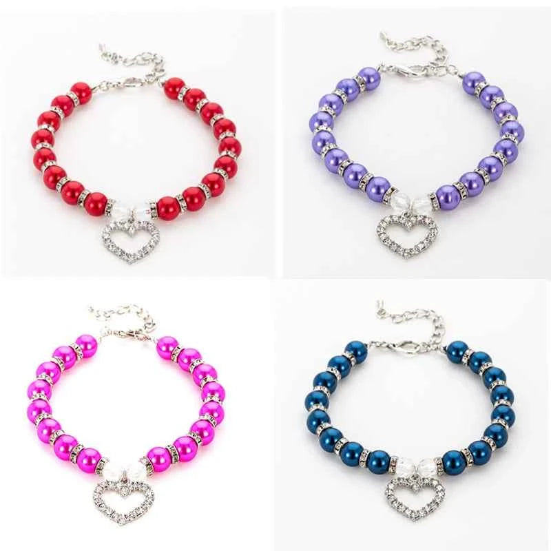 Rhinestone Pet Collar Puppy Dog Cat Imitation Pearl Necklace Pet Accessories Lovely Fashion Pets Dogs Cats Collar