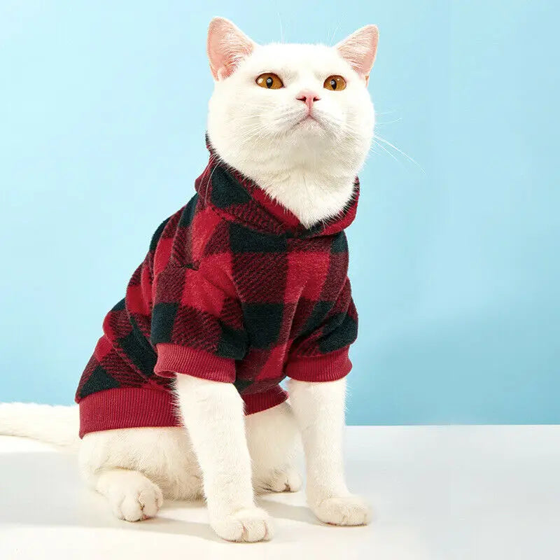 Plaid Winter Warm Pet Dog Cat Clothes Hoodies Sweater Clothing Puppy Coat Jacket Cute Puppy Outfit Pet Jacket Coat Clothing - Play Paws Toys