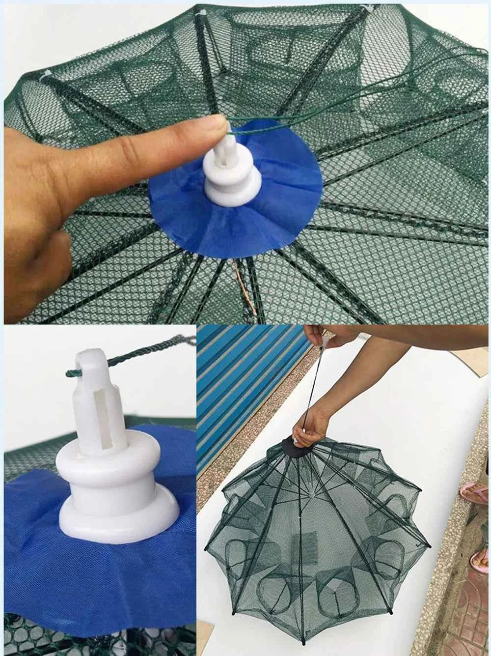 High Strength 4-28 Holes Automatic Hand Fishing Net Shrimp Cage Fish Trap Cast Nets Cast Fold Crab Fishing Network Outdoor Net