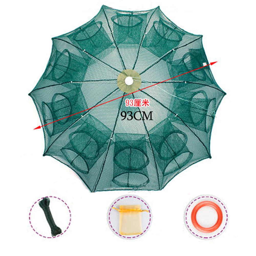 High Strength 4-28 Holes Automatic Hand Fishing Net Shrimp Cage Fish Trap Cast Nets Cast Fold Crab Fishing Network Outdoor Net