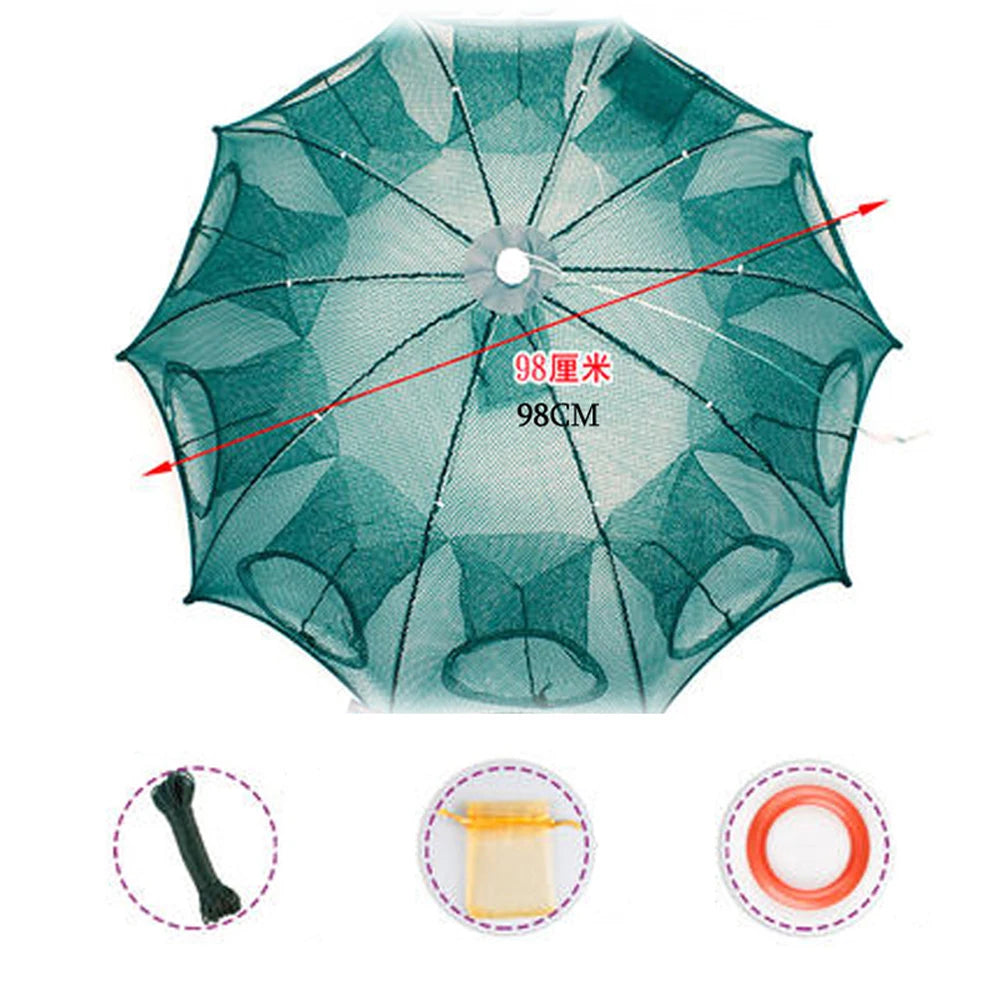 High Strength 4-28 Holes Automatic Hand Fishing Net Shrimp Cage Fish Trap Cast Nets Cast Fold Crab Fishing Network Outdoor Net