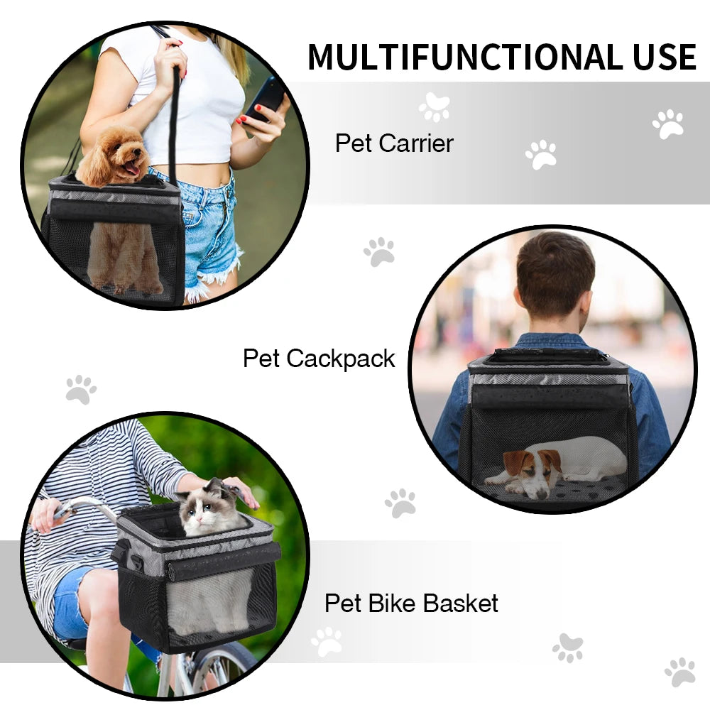 Bicycle Front Basket Pet Dog Carrying Bag Removable Suspension Folding Duffel Bag with 15 Lbs Weight Capacity for Cycling