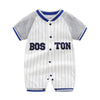 Baby One-Piece Clothing, Pure Cotton, Summer Outfit for 100-Day-Old Babies, Short-Sleeve, Stylish and Trendy Thin Baseball-Style Romper for Boys