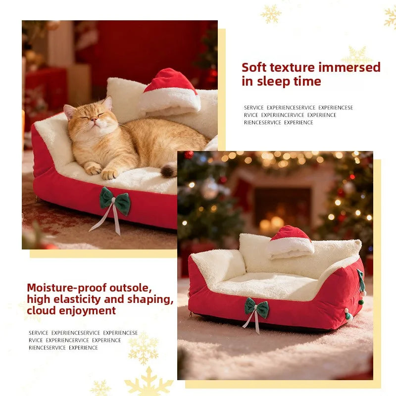 Winter Warm Cat Bed Large Size Removable Washable All Season Pet Sofa Christmas Cat House for Pets - Play Paws Toys