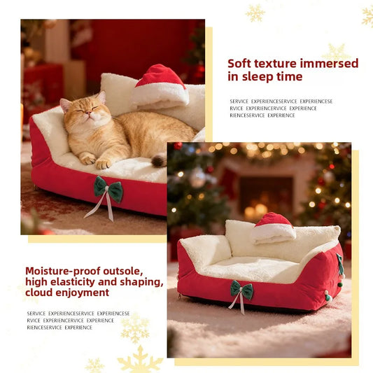 Winter Warm Cat Bed Large Size Removable Washable All Season Pet Sofa Christmas Cat House for Pets - Play Paws Toys
