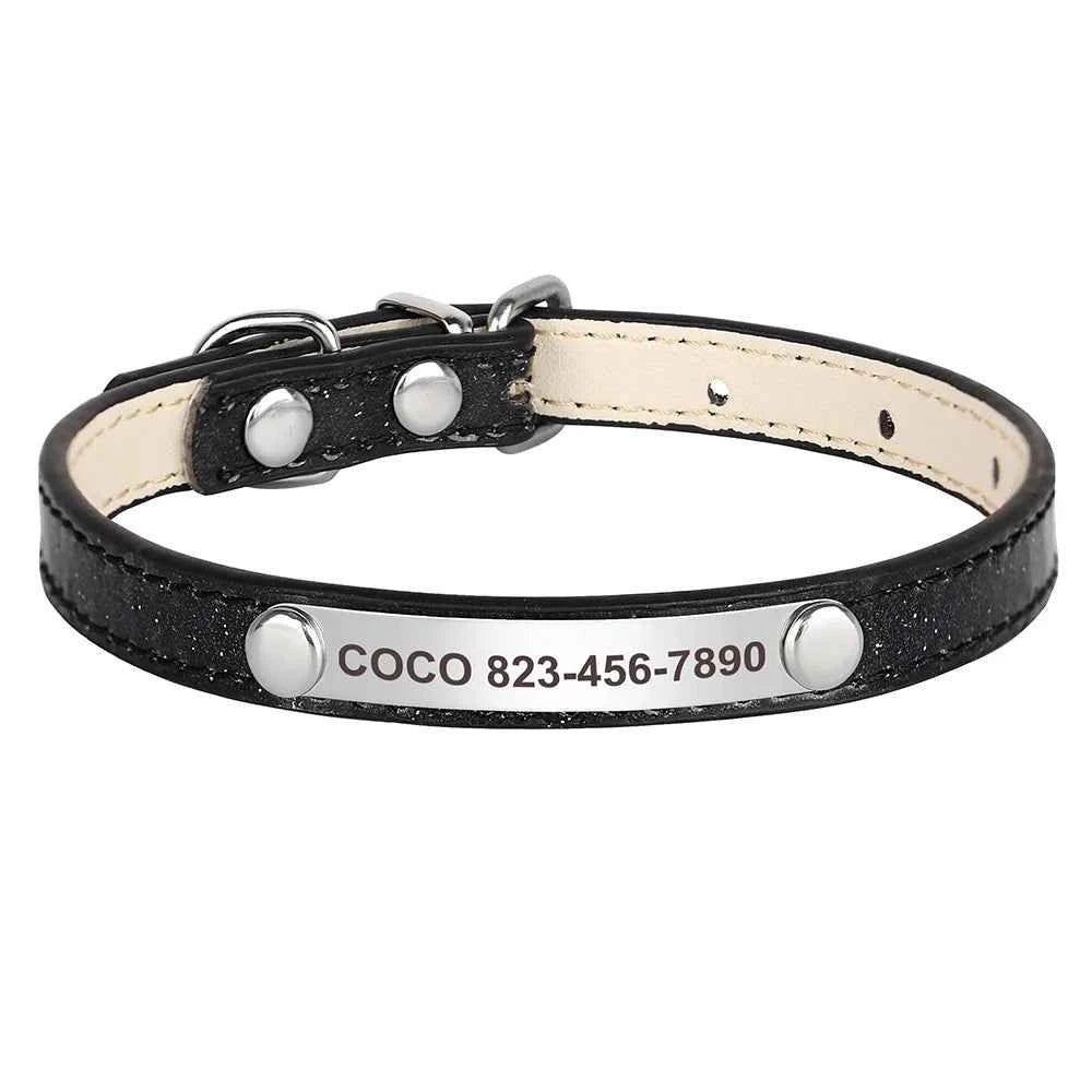 Personalized Cat Collar Bling PU Leather Cat Collars Free Custom Pet Puppy Kitten ID Necklace Adjustable for Cats Small Dogs
