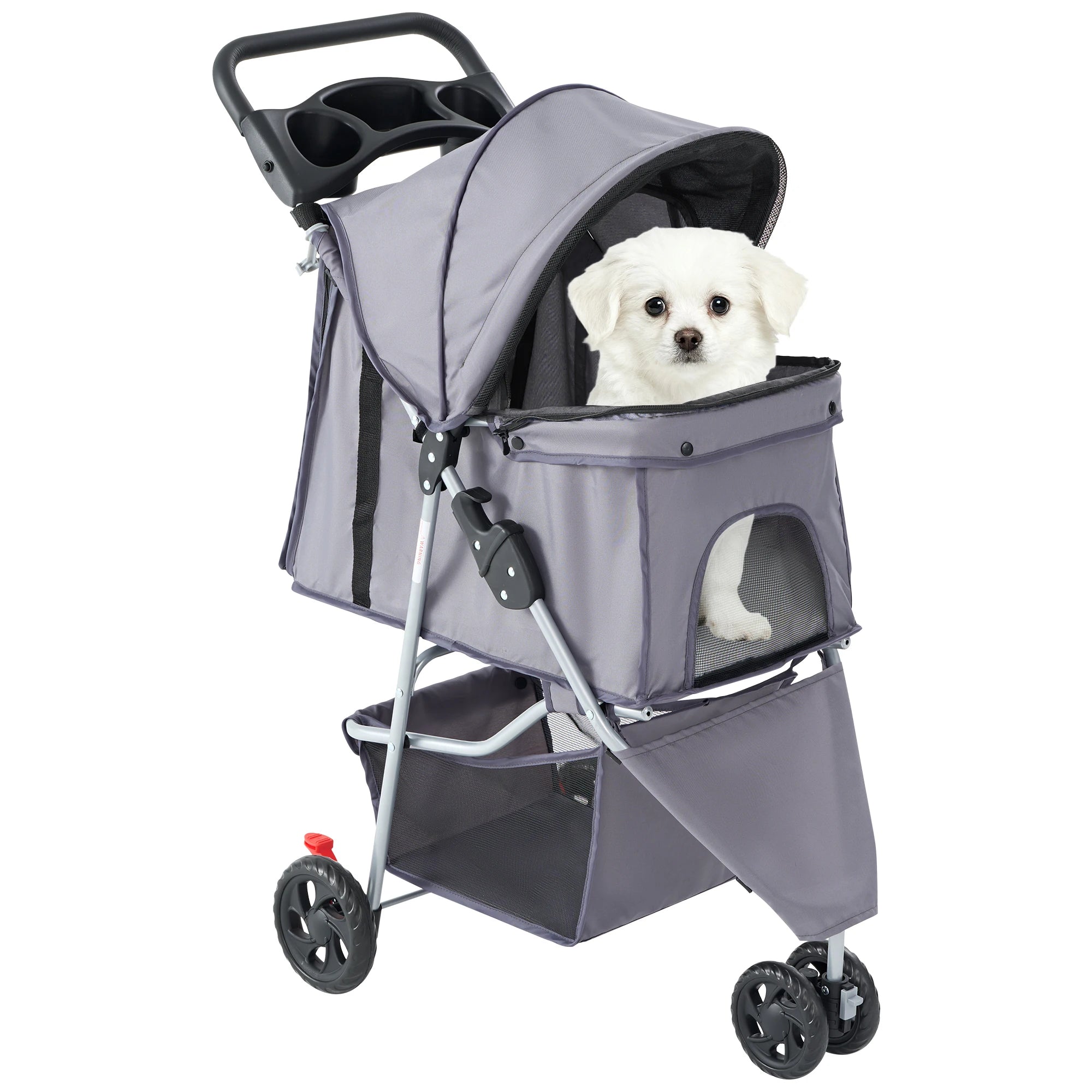 JHK 3 Wheels Foldable Pet Stroller for Small Dogs and Cats Stroller with Mesh Windows Storage Basket Cup Holder for Outdoor Use - Play Paws Toys