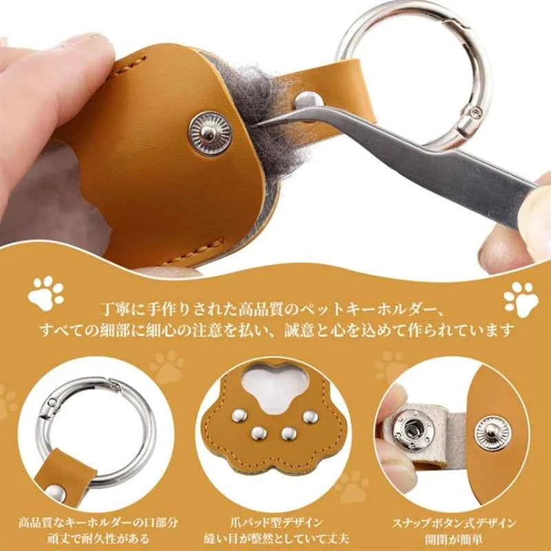 Memorial Leather Pet Hair Storage Bag Cat Paw Keychain Kitten Souvenir Fur Container Pendant Portable Handmade Key Accessories
